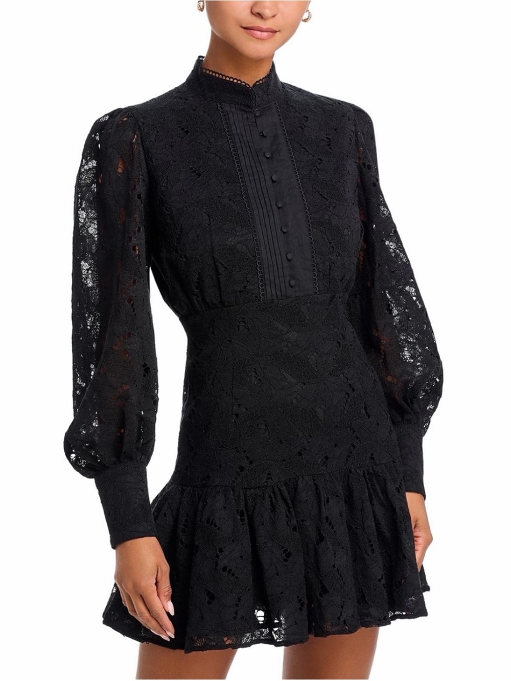 Black Lace Long-Sleeve Mini Dress